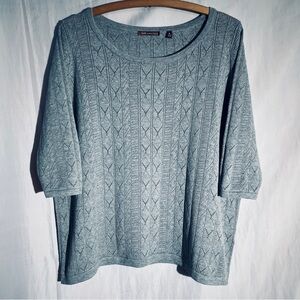 525 America Pointelle Gray Boxy 100% Cotton Scoop Neck 3/4 Sleeves Sweater - S